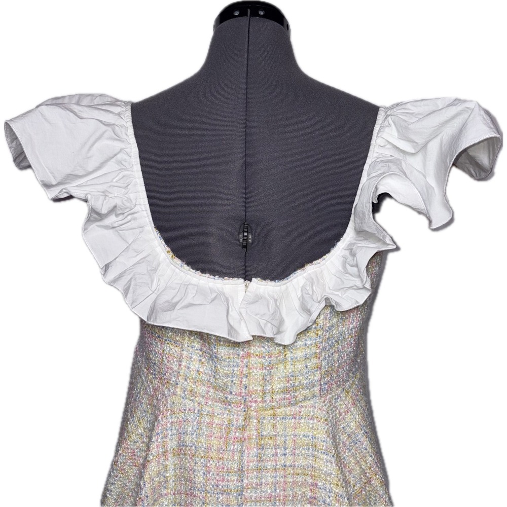 ASOS Luxe Pastel Tweed Ruffle Coquette Mini Dress B38 W33 H48 L26.5 Size 12 - Picture 5 of 12